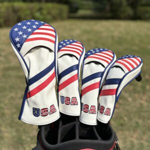 American Flag Design Golf Club Head Cover Set Durable PU Leather Waterproof